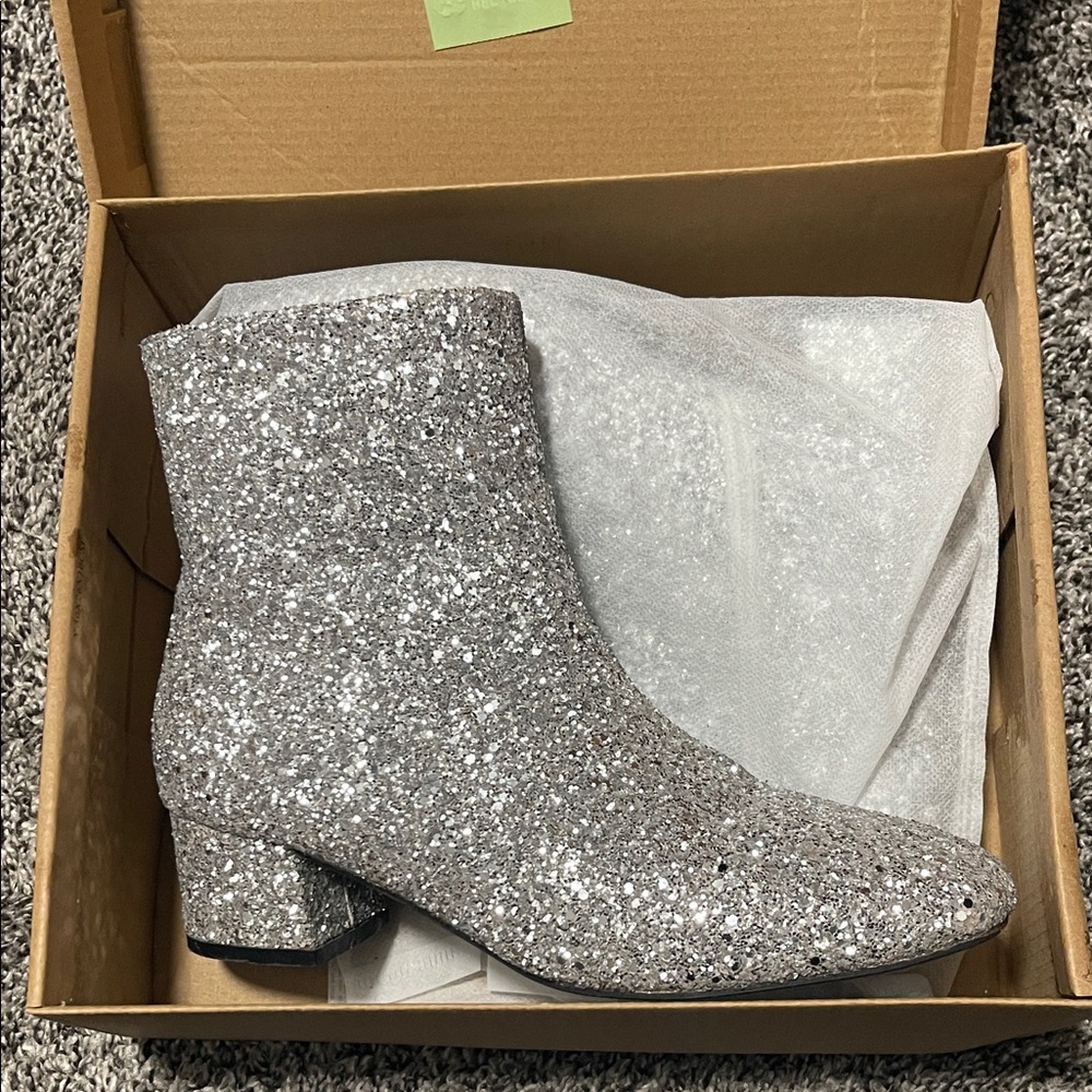 Glittery Silver Ankle Boots